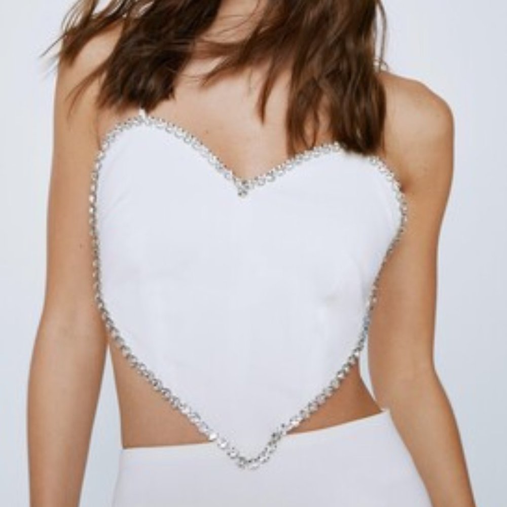 Nasty Gal White Heart Halter Mini Dress with Crystal Trim